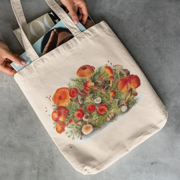 Orange Mushrooms Vintage Canvas Tote Bag - Picture 2 of 5